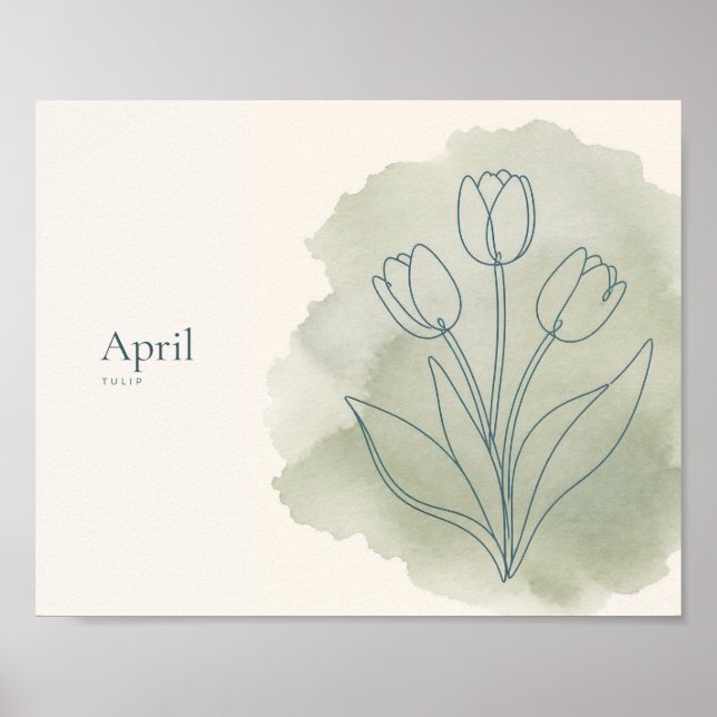 Tulpan Botanisk Konsttryck | Aprilblomma Poster (Framsidan)
