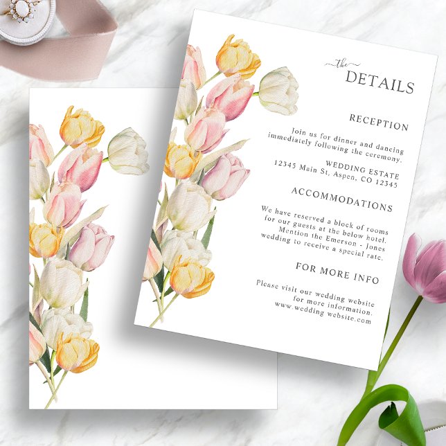 Tulpan Bröllopsbiljetter Tilläggskort (Elegant Watercolor Tulip Wedding Reception Enclosure Cards by Painted Paperie
)