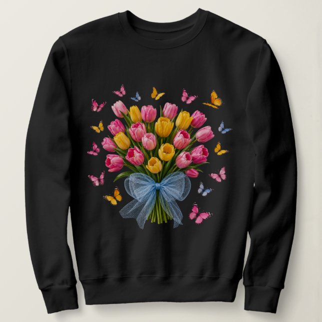 Tulpan & Fjärilar Sweatshirt  T Shirt (Design framsida)