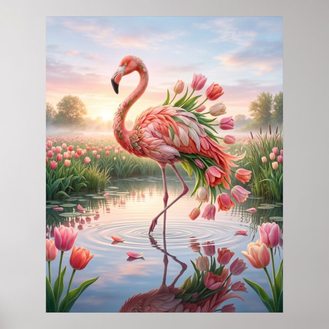 Tulpan Flamingo Spegel Träsk Poster (Framsidan)