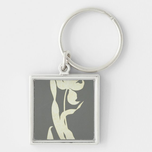 Tulpan Fyrkantig Silverfärgad Nyckelring (Framsidan)