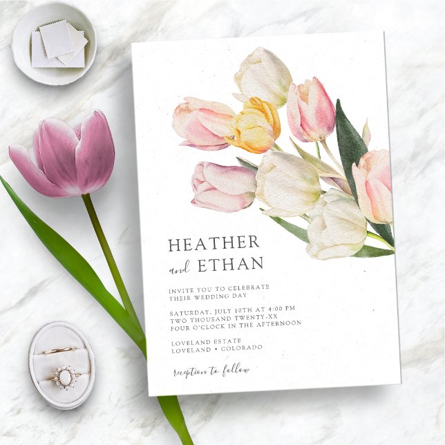 Tulpan Modern Bröllop Inbjudningar (Elegant Watercolor Tulip Modern Wedding Invitation by Painted Paperie
)