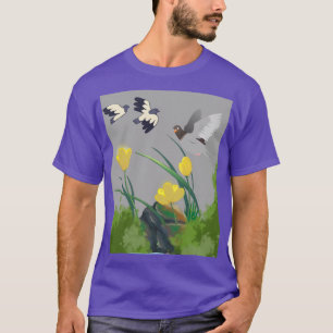 TULPAN OCH FLYGANDE FÅGEL-GRAFISK KONST T SHIRT
