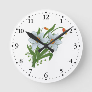 Tulpan och påskliljablommor Clockface 1 svart Rund Klocka