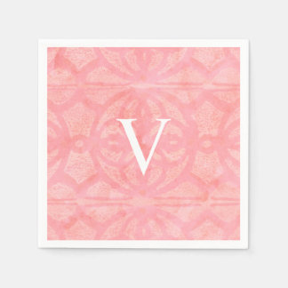 Tulpan Rosa Monogrammerad Akvarell Pappersservett