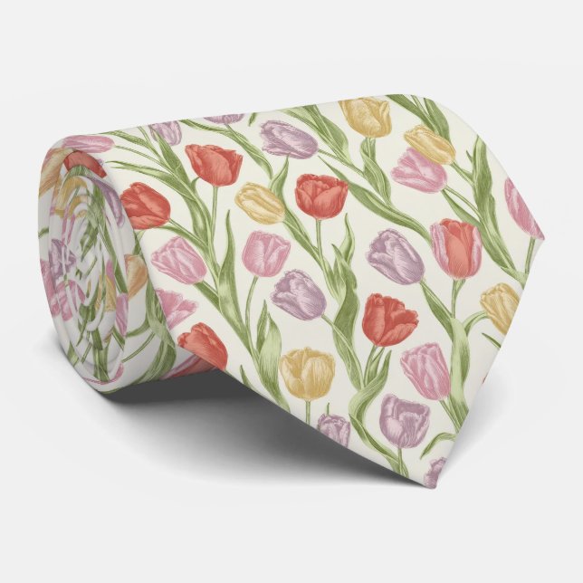 Tulpan trädgårds blommönster slips (Rullad)