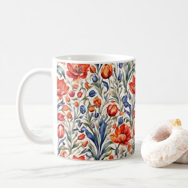 Tulpanblommande WC-mönsterdesign Kaffemugg (Med munk)