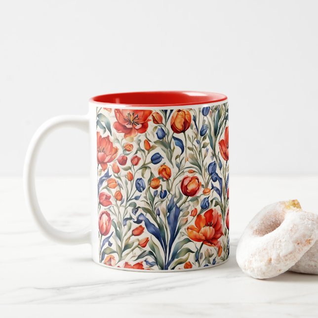 Tulpanblommande WC-mönsterdesign Två-Tonad Mugg (Med munk)