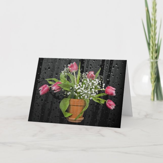tulpanbouquet med regndroppssympatikort kort (Framsida)