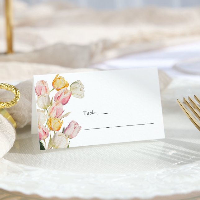 Tulpanbröllop Placeringskort (Watercolor Spring Tulip Wedding Place Card by Painted Paperie
)