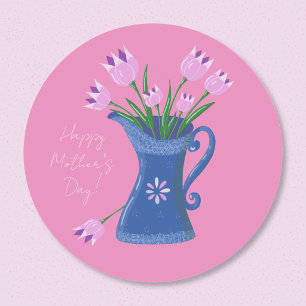 Tulpanbukett Mors dag Rosa Klistermärke