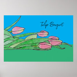 Tulpanbukett som ligger på gräs poster