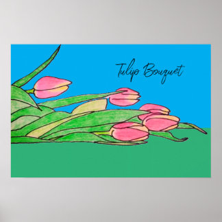 Tulpanbukett som ligger på gräs poster