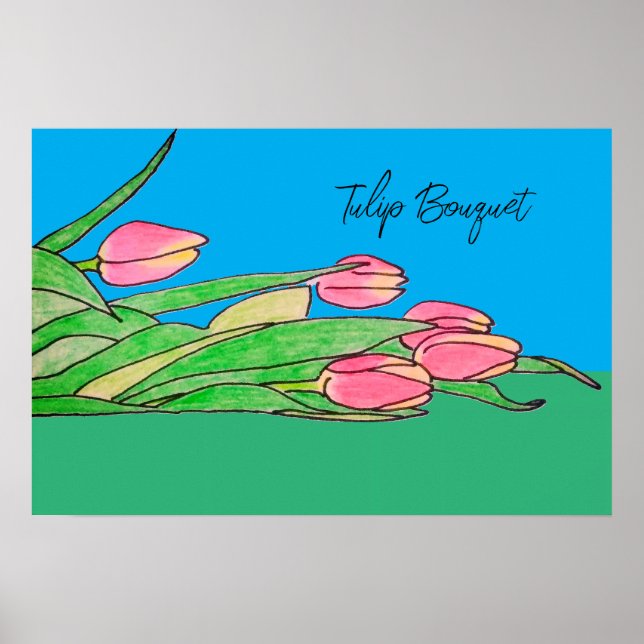Tulpanbukett som ligger på gräs poster (Framsidan)