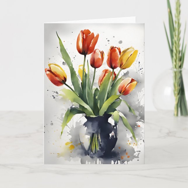 Tulpaner - Akvarellblommor Kort (Framsida)