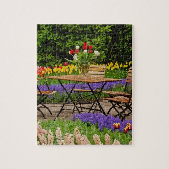 Tulpaner av bord i trädgården, Keukenhof Gardens, Pussel (Vertikal)