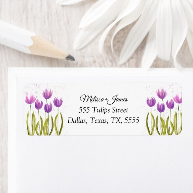 Tulpaner Blommig Akvarell Bröllop Returadress Returadress Etikett (Insitu)