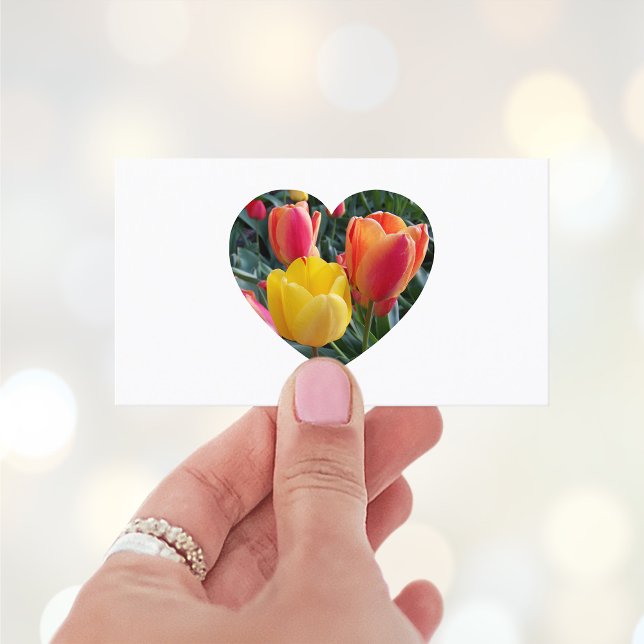 Tulpaner Blommor Hjärtformad Foto Visitkort (Create your own heart shape photo business cards.)
