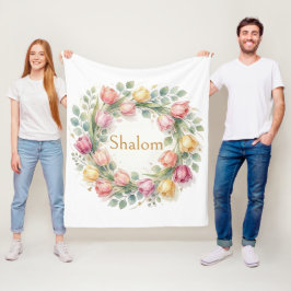 Tulpaner Eukalyptuskrans, Shalom Watercolor Guld Fleecefilt