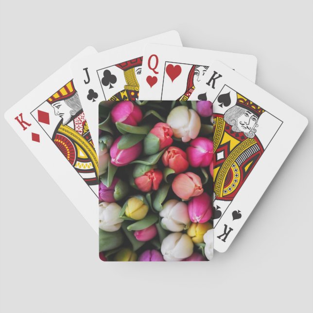 Tulpaner Färgglada Blommor Påsk Vår Casinokort (Baksidan)