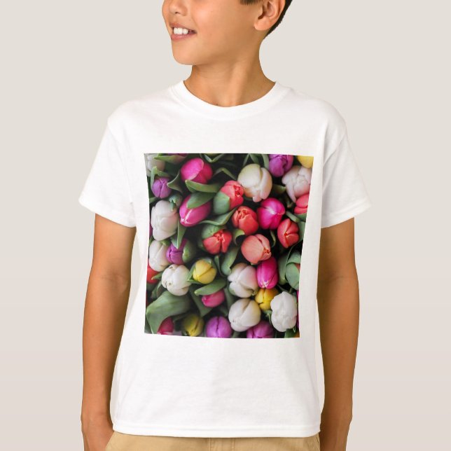 Tulpaner Färgglada Blommor Påsk Vår T Shirt (Framsida)