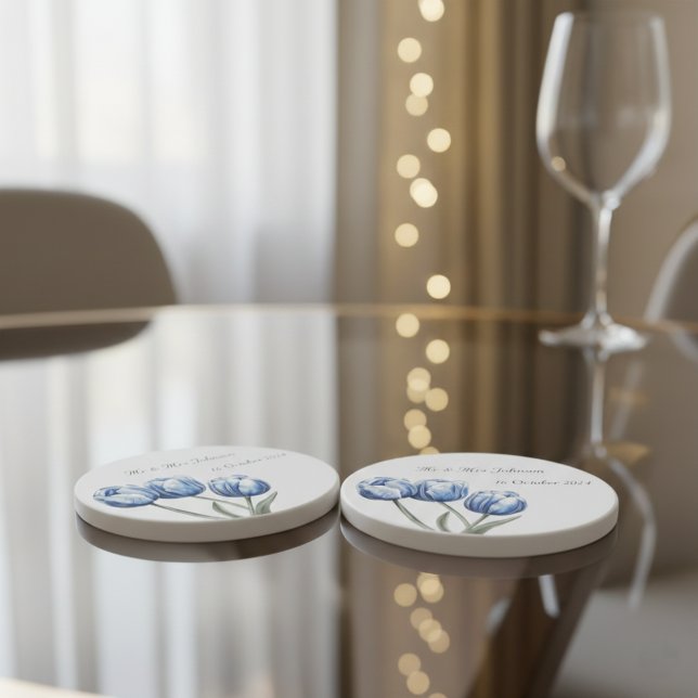 Tulpaner i Delft Blå anpassningsbara Underlägg (Skapare uppladdad)