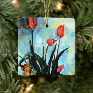 Tulpaner i en vas av Paul Cezanne, Vintage Art Julgransprydnad Keramik
