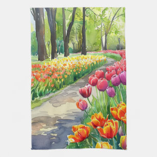 Tulpaner i parken kökshandduk