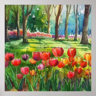 Tulpaner i parken poster
