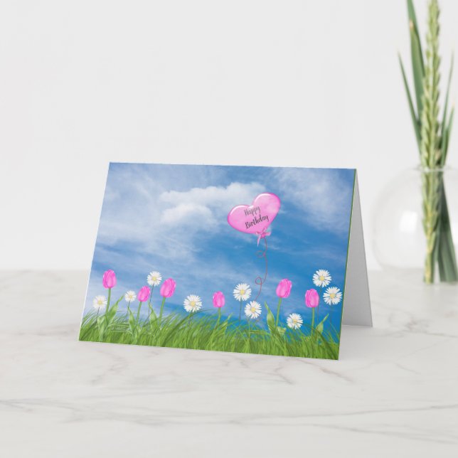 tulpaner och daisy på gräsfödelsedag kort (Framsida)