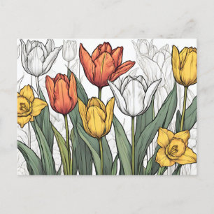 Tulpaner och gula narcisser Vårblommor Vykort