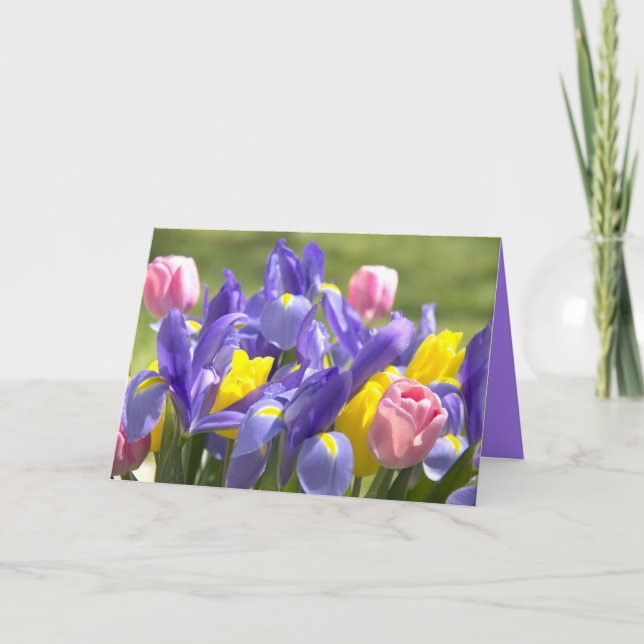 Tulpaner och Irisar Blommor Tomma Inuti Kort (Framsida)