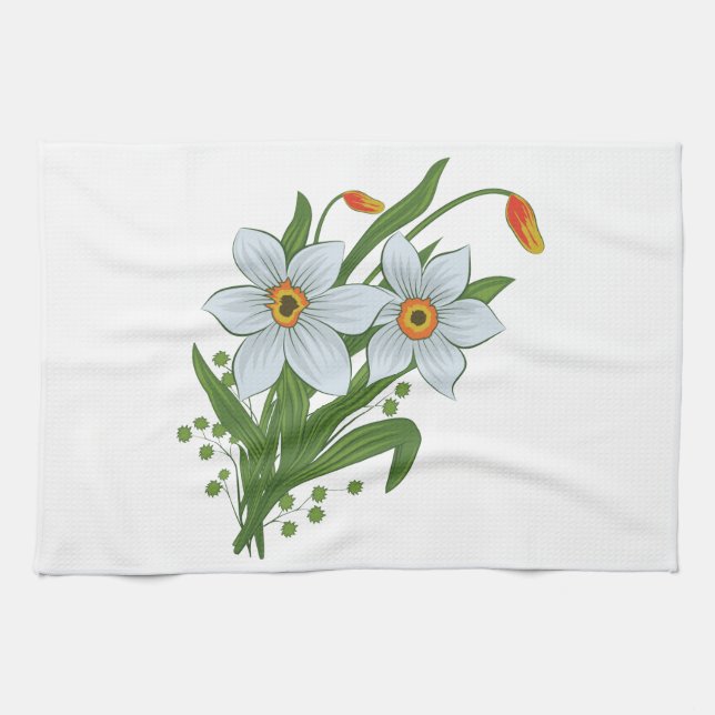 Tulpaner och Narcisser Blommor Kökshandduk (Horisontell)