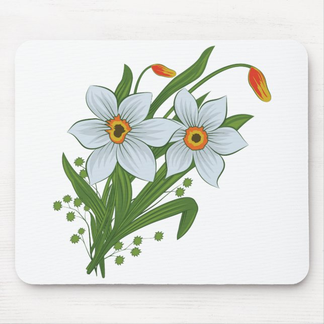 Tulpaner och Narcisser Blommor Musmatta (Framsidan)