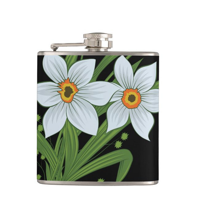 Tulpaner och Narcisser Blommor Svart Bakgrund Fickplunta (Framsidan)
