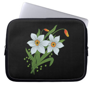 Tulpaner och Narcisser Blommor Svart Bakgrund Laptop Fodral