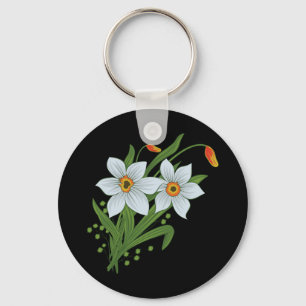 Tulpaner och Narcisser Blommor Svart Bakgrund Nyckelring