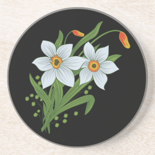 Tulpaner och Narcisser Blommor Svart Bakgrund Underlägg