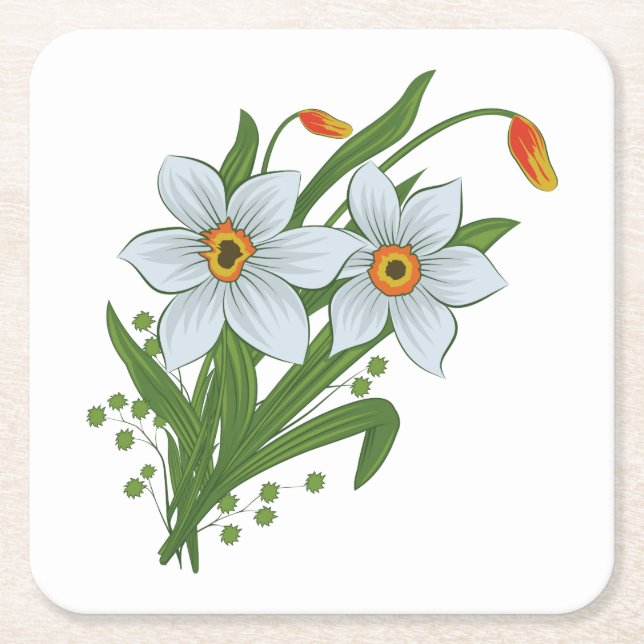 Tulpaner och Narcisser Blommor Underlägg Papper Kvadrat (Framsidan)