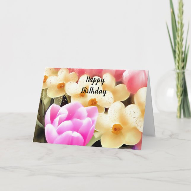 Tulpaner och Narcisser Födelsedag Kort (Framsida)