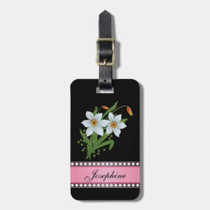 Tulpaner och Narcisser Rosa Personligt Namn Bagagebricka