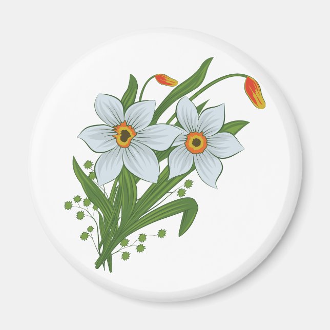 Tulpaner och påskliljor blommor magnet (Framsidan)