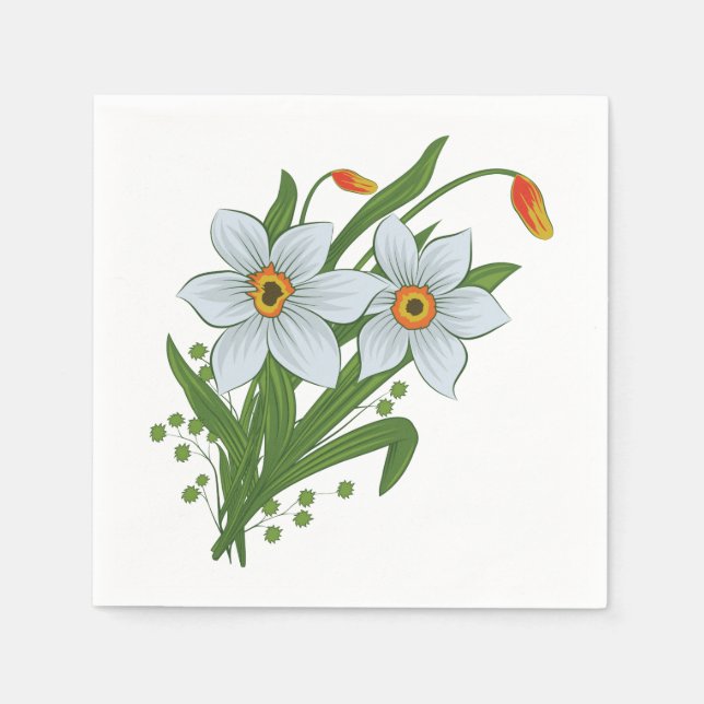 Tulpaner och påskliljor blommor pappersservett (Framsidan)