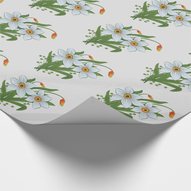 Tulpaner och påskliljor blommor presentpapper (Hörn)