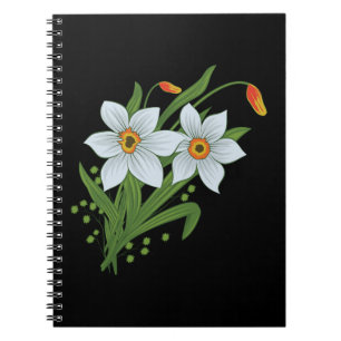Tulpaner och påskliljor Blommor Svart Bakgrund Anteckningsbok
