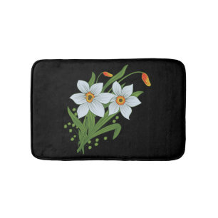 Tulpaner och påskliljor Blommor Svart Bakgrund Badrumsmatta
