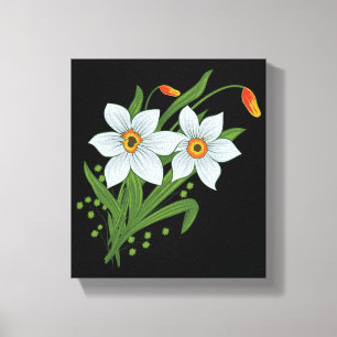 Tulpaner och påskliljor Blommor Svart Bakgrund Canvastryck