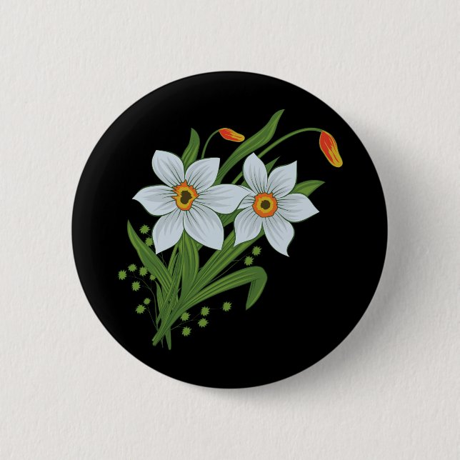 Tulpaner och påskliljor Blommor Svart Bakgrund Knapp (Framsida)