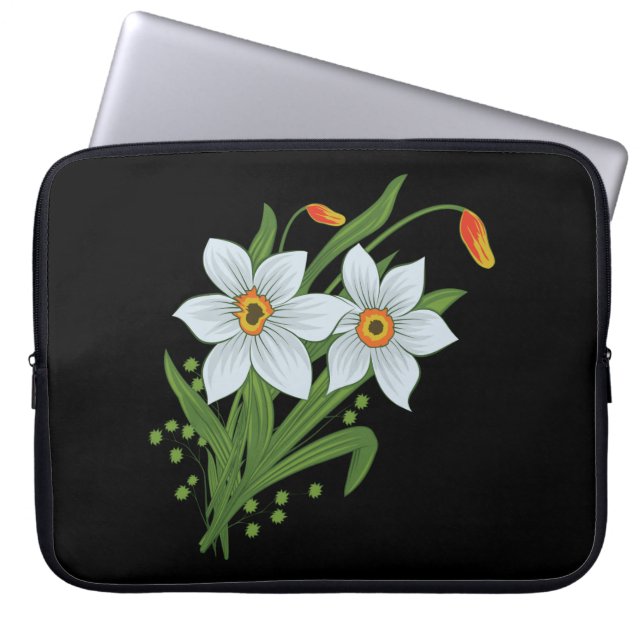 Tulpaner och påskliljor Blommor Svart Bakgrund Laptop Sleeve (Framsidan)