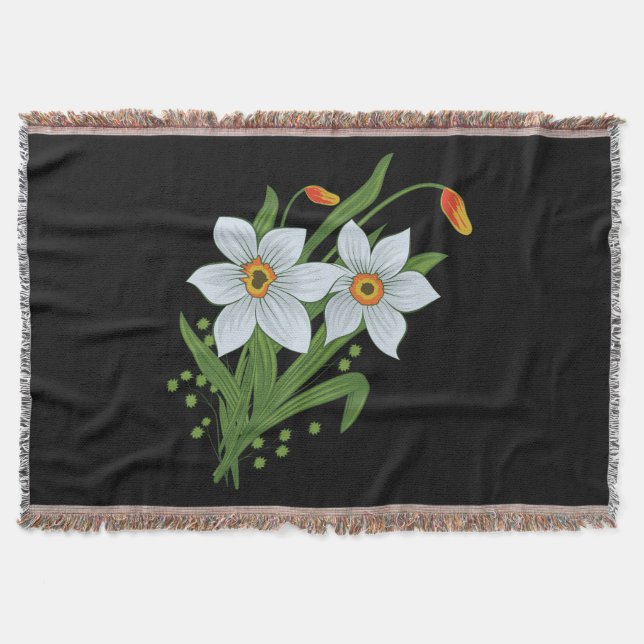 Tulpaner och påskliljor Blommor Svart Bakgrund Mysfilt (Framsidan)